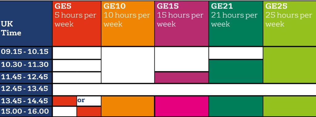 General English timetable