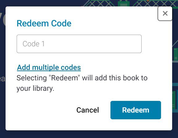Ein digitales Popup-Fenster heißt Sie bei IH Manchester willkommen und enthält ein Feld zur Eingabe eines Einlösecodes, Optionen zum Hinzufügen mehrerer Codes sowie Schaltflächen mit der Bezeichnung „Abbrechen“ und „Einlösen“.